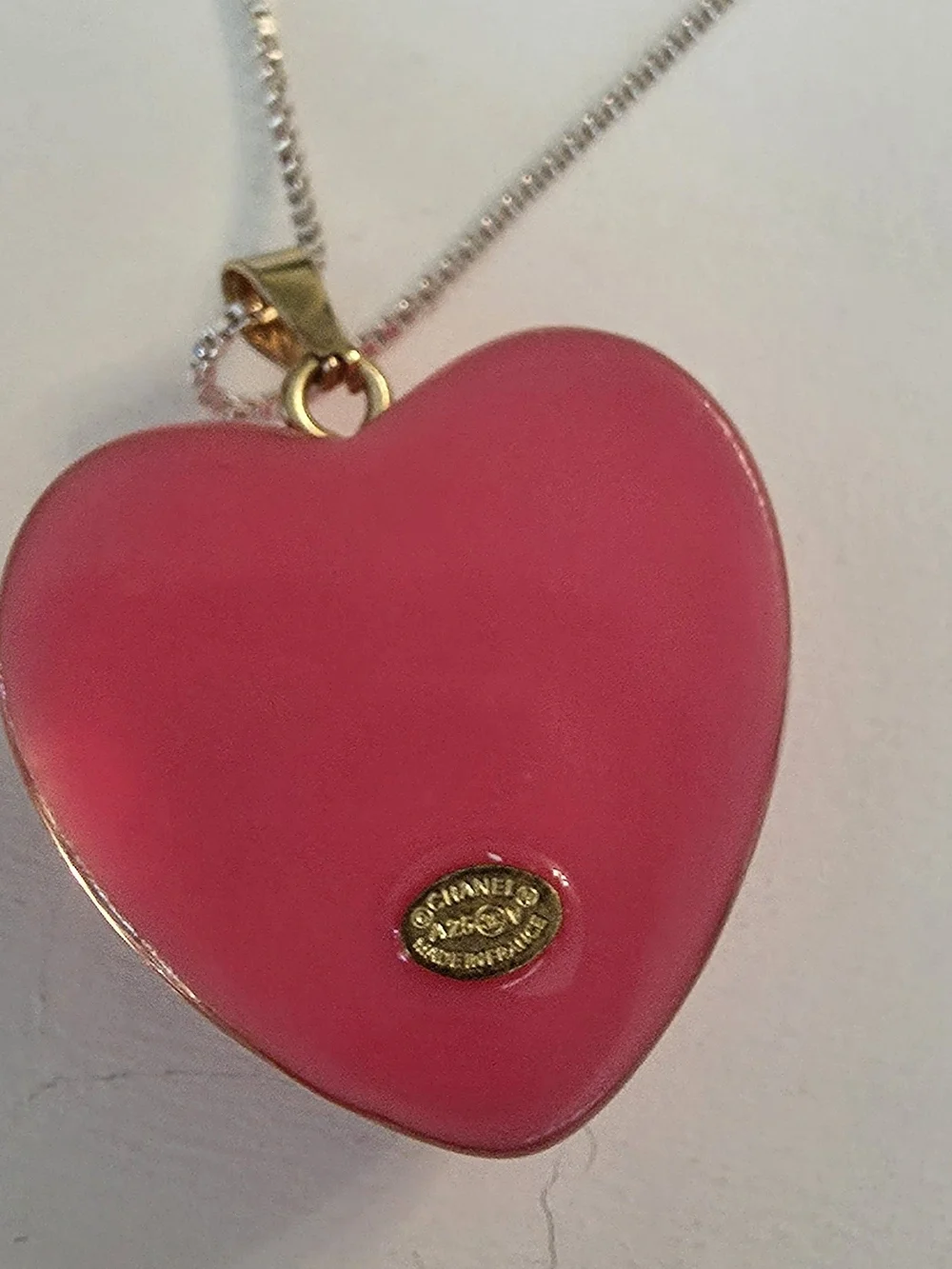 Upcycled Chanel Pink Heart Zipper Pull Necklace | Sterling Silver Box Chain